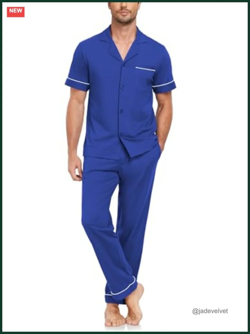 Men's 100% Cotton Pajama Set Short Sleeve Button Down with Long Pants